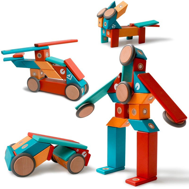 Magblock Magnetic Wooden Blocks Set, 22 Pieces STEM Travel Creativity Magnet Block Toys for 3 4 5 Year Old Age Girls Boys - Image 1